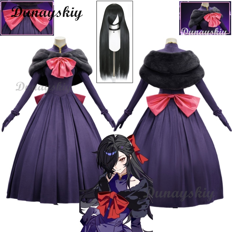 Evening Gown - Re:Zero Natsumi Schwartz Cosplay-Kostüm, Perücke, Requisite,