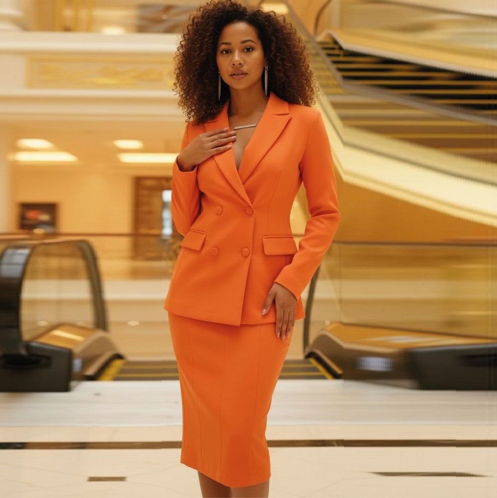 Formal Skirt - Orangefarbener formeller neuer Blazer und Rock,