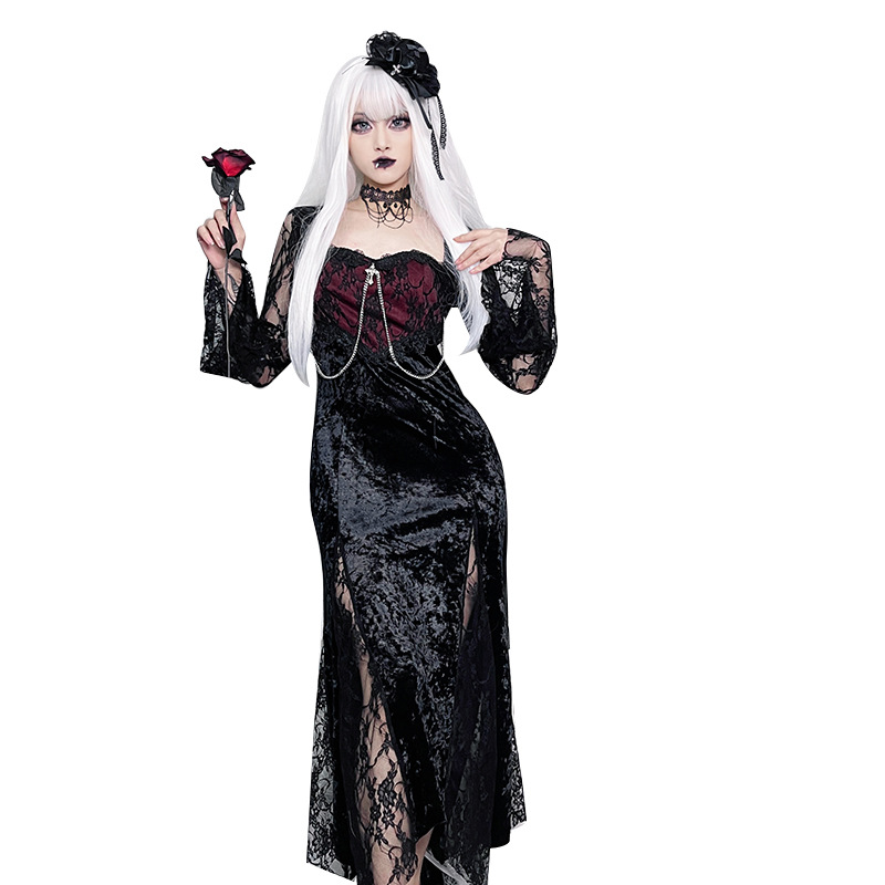 Damen Goth Dunkle Elegante Abe – Midi Dress Bewertung und Preis