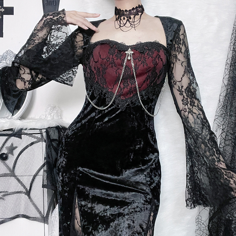 Damen Goth Dunkle Elegante Abe – Midi Dress Bewertung und Preis